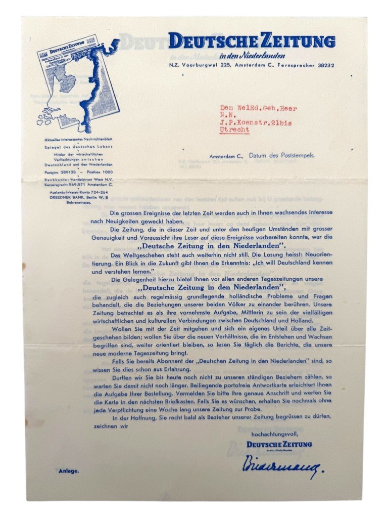 Original WWII Deutsche Zeitung in der Niederlanden flyer with envelope — image 2