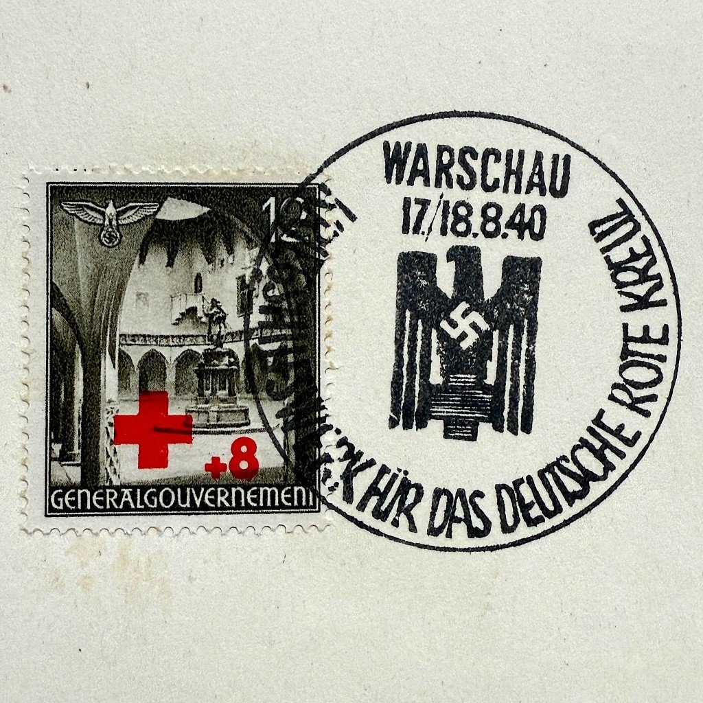 Original WWII German postcard with DRK charity stamp – Warsaw 1940 — image 2