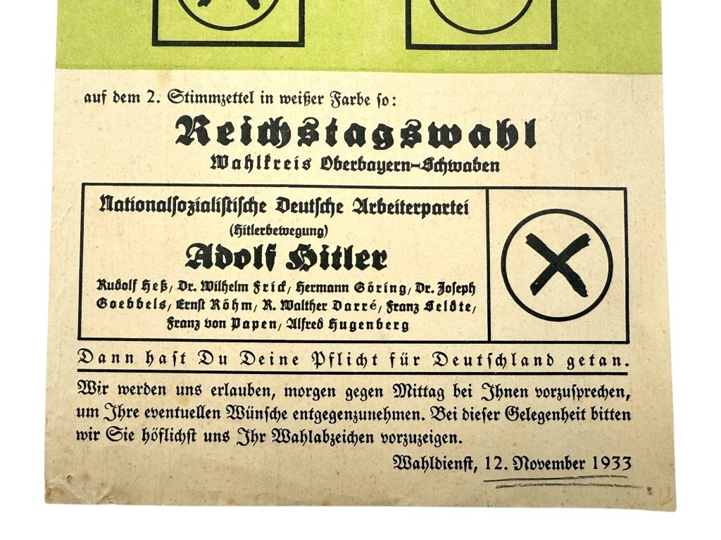 Original 1933 German ballot-leaflet for the Reichstag election — image 2