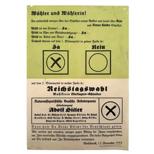 Original 1933 German ballot-leaflet for the Reichstag election