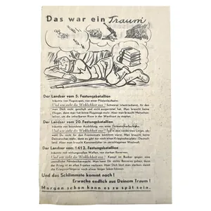 Original WWII German propaganda leaflet 'Das war ein traum'