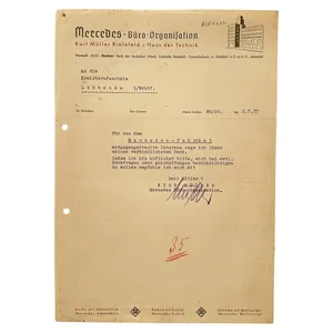 Original 1937 German document Mercedes-Büro-Organisation in Bielefeld