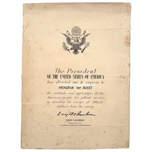Original WWII US presidential certificate signed by Dwight D. Eisenhower, …