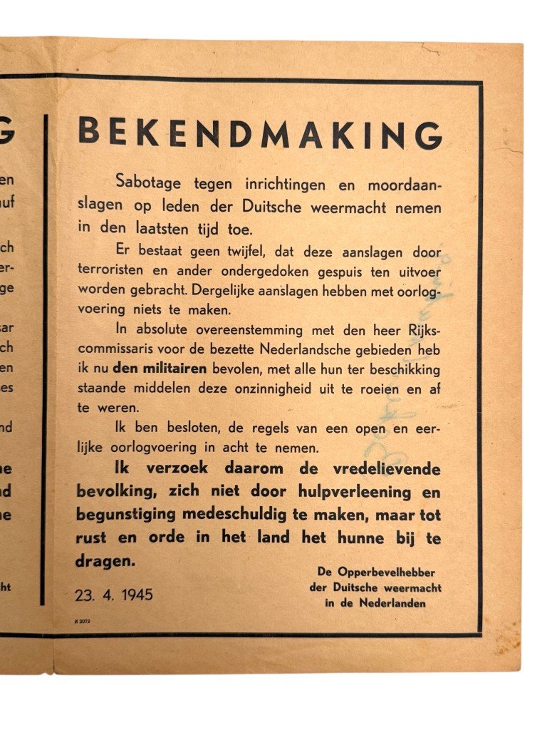 Original WWII Dutch announcement poster — image 3