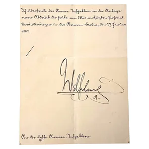 Original 1902 German handwritten and signed letter by Kaiser Wilhelm …