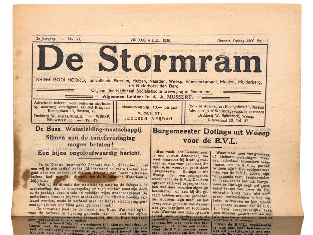 Original 1936 Dutch NSB local newspaper 'De Stormram' Kring Gooi Noord — image 2