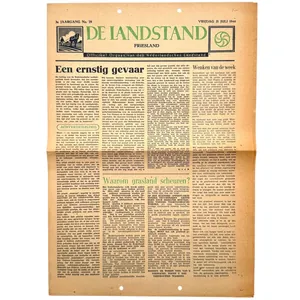 Original WWII Dutch collaboration newspaper 'De Landstand' Friesland