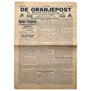 Original 1934 Dutch NSB local newspaper 'De Oranjepost' Gelderland