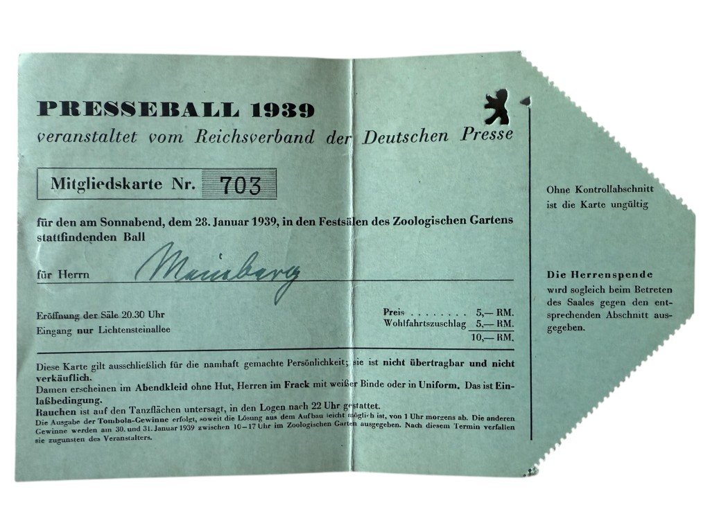 Original WWII German admission and membership cards Reichsverband der Deutschen Presse 1939 in Berlin — image 5