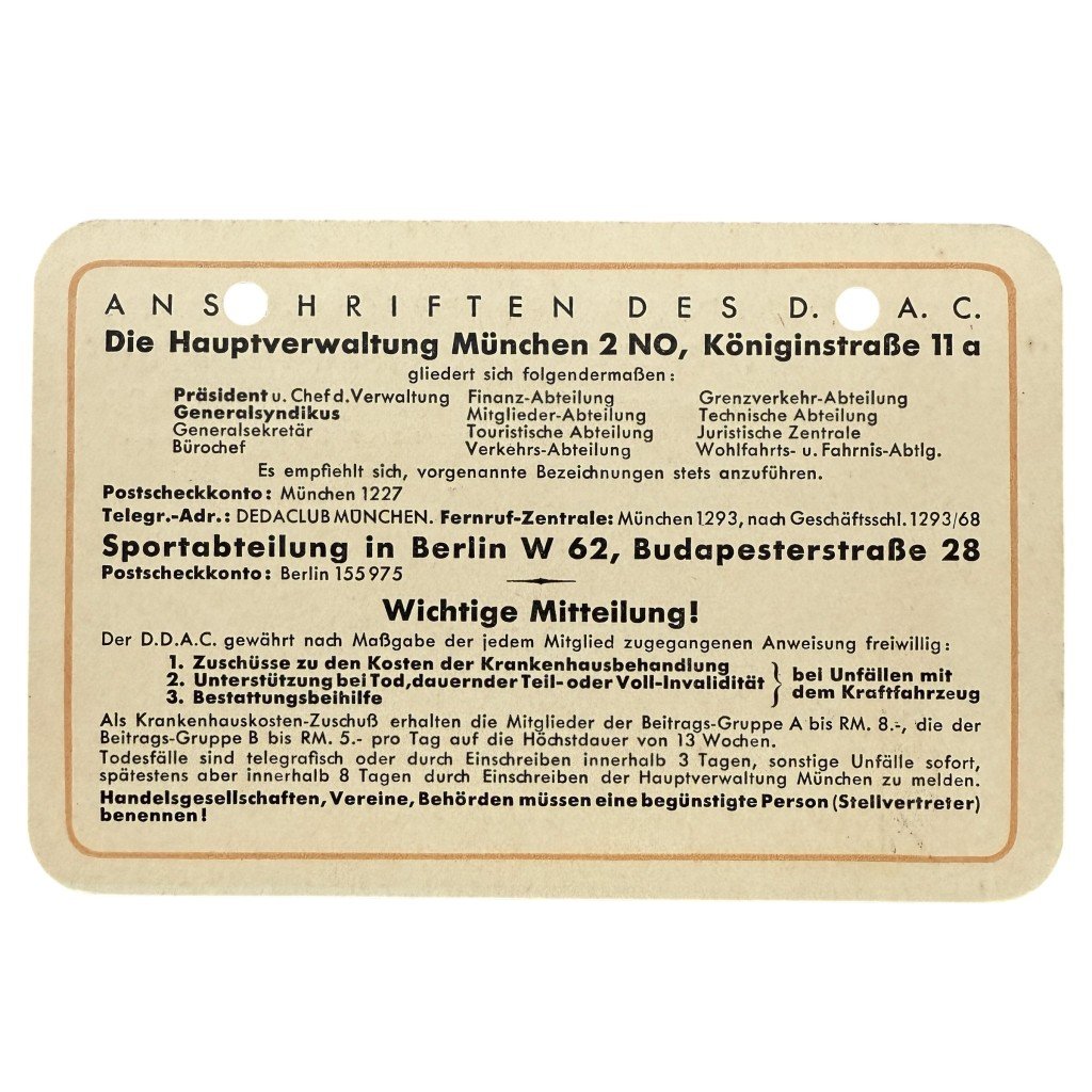 Original WWII German DDAC memberships card Uhlenmühlen near Verden (Aller) — image 2