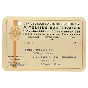 Original WWII German DDAC memberships card Uhlenmühlen near Verden (Aller)
