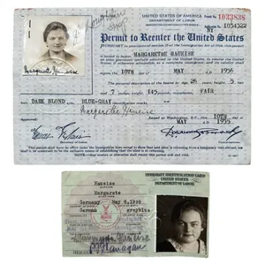 Original 1929-1936 US immigration cards from a German refuge