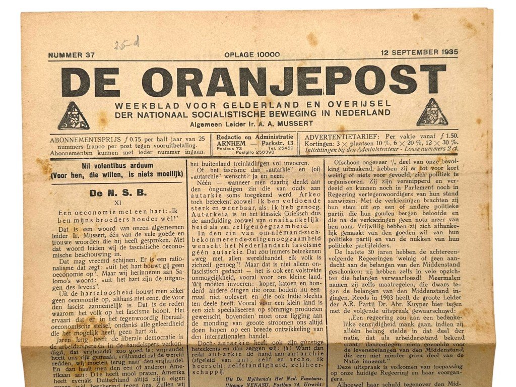 Original 1935 Dutch NSB local newspaper 'De Oranjepost' Gelderland and Overijssel — image 2
