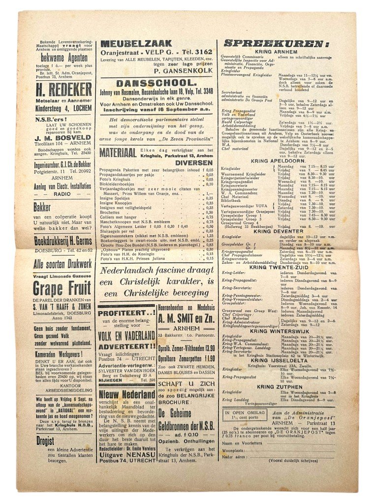Original 1935 Dutch NSB local newspaper 'De Oranjepost' Gelderland and Overijssel — image 4