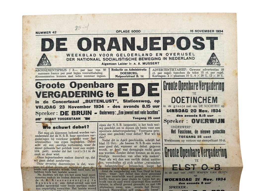 Original 1934 Dutch NSB local newspaper 'De Oranjepost' Gelderland and Overijssel — image 2