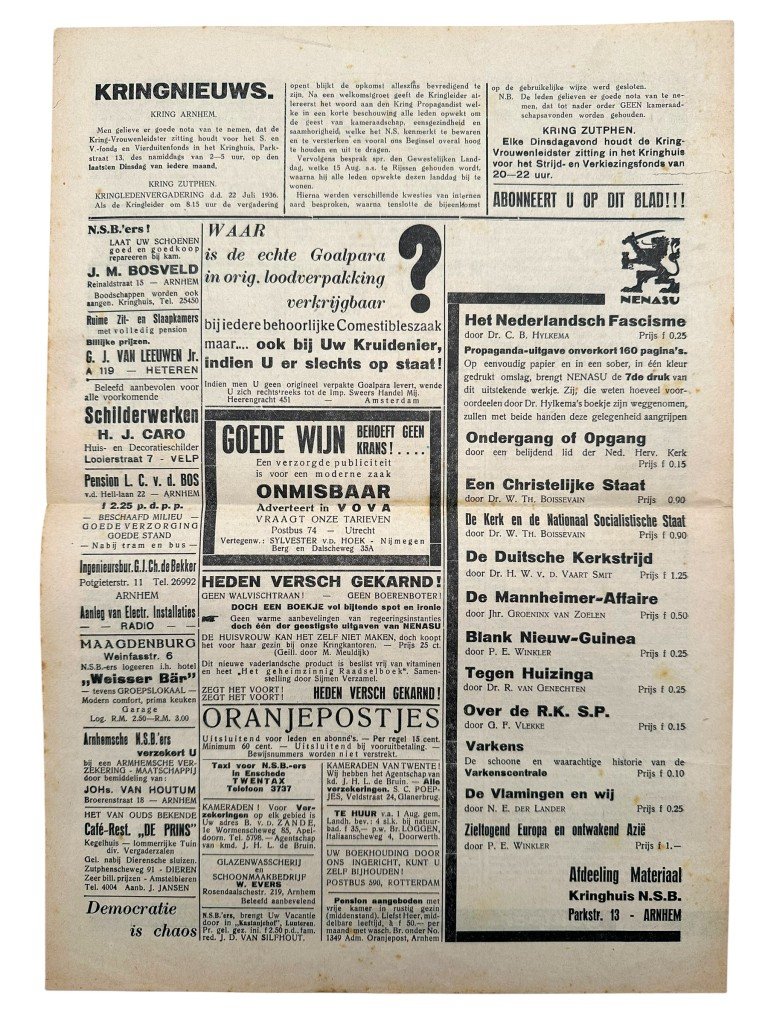 Original 1936 Dutch NSB local newspaper 'De Oranjepost' Gelderland and Overijssel — image 4