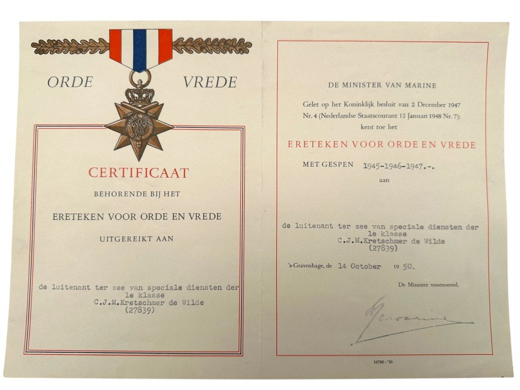 Original 1949-1957 Dutch certificate group named to C.J.M. Kretschmer de Wilde — image 4