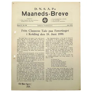 Original 1939 DNSAP magazine 'D.N.S.A.P.s Maaneds-Breve'