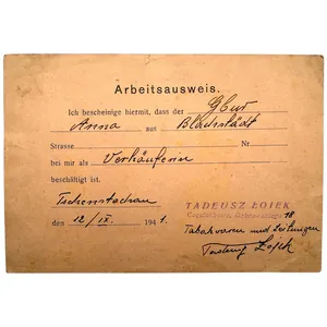 Original WWII German Arbeitsausweis Tschenstochau in Poland