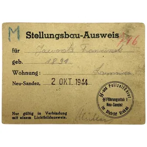 Original WWII German Stellungsbau-Ausweis SS- und Polizeiführer – Führungsstab I …
