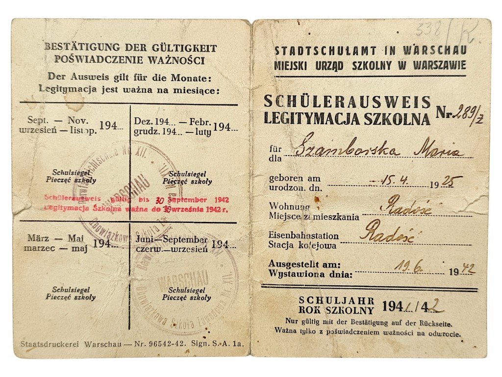 Original WWII German Schülerausweis (Legitymacja Szkolna) Warschau in Poland — image 3