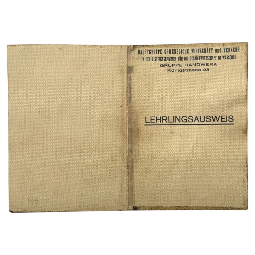 Original WWII German Lehrlingsausweis – Hauptgruppe Gewerbliche Wirtschaft und Verkehr in der Distriktskammer für die Gesamtwirtschaft in Warschau in Poland — image 3