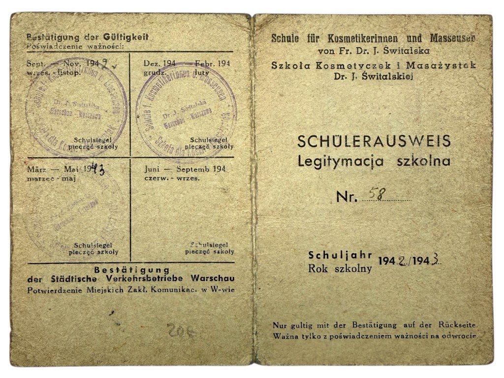 Original WWII German Schülerausweis (Legitymacja szkolna) Warschau in Poland — image 2
