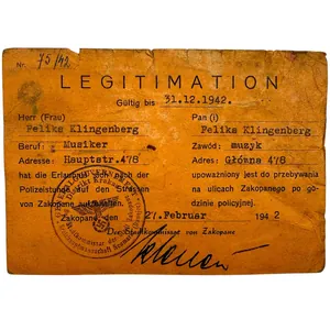 Original WWII German Legitimation Der Stadtkommissar von Zakopane / Distrikt …