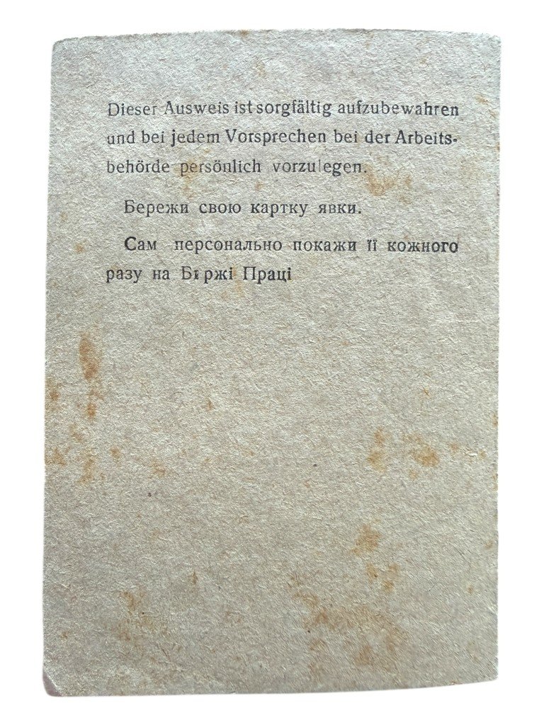 Original WWII German Meldekarte Arbeitsbehörde Charkow — image 3