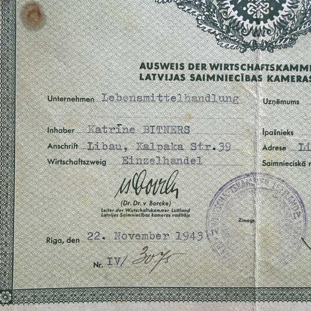 Original WWII German Ausweis der Wirtschaftskammer Lettland (Riga) — image 2