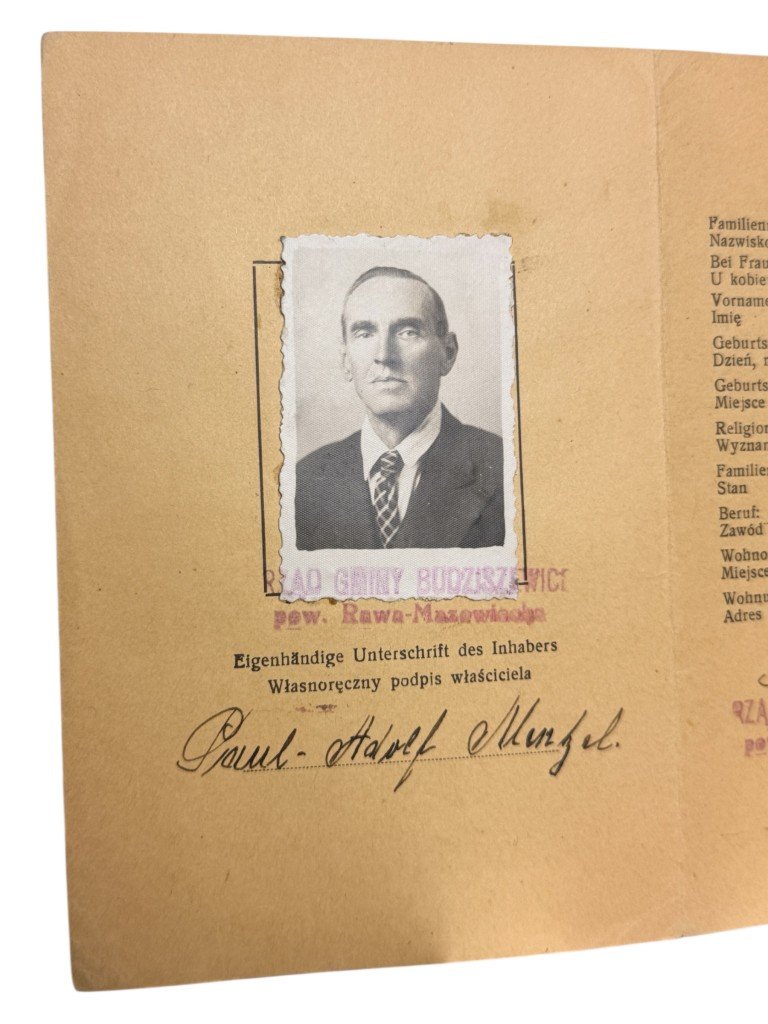 Original WWII German Personal-Ausweis / Dowód Osobisty Lubina – Budziszewice near Rawa in Poland — image 3