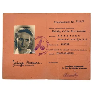 Original WWII German Erlaubniskarte Abteilung Propaganda im Amt des Distrikts …