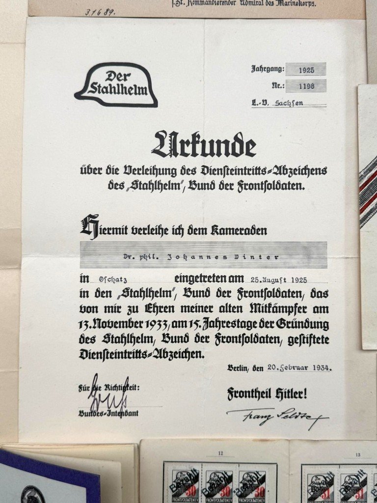 Original WW1-WWII German army/Stahlhelmbund/Wehrmacht grouping Johannes Winter — image 17