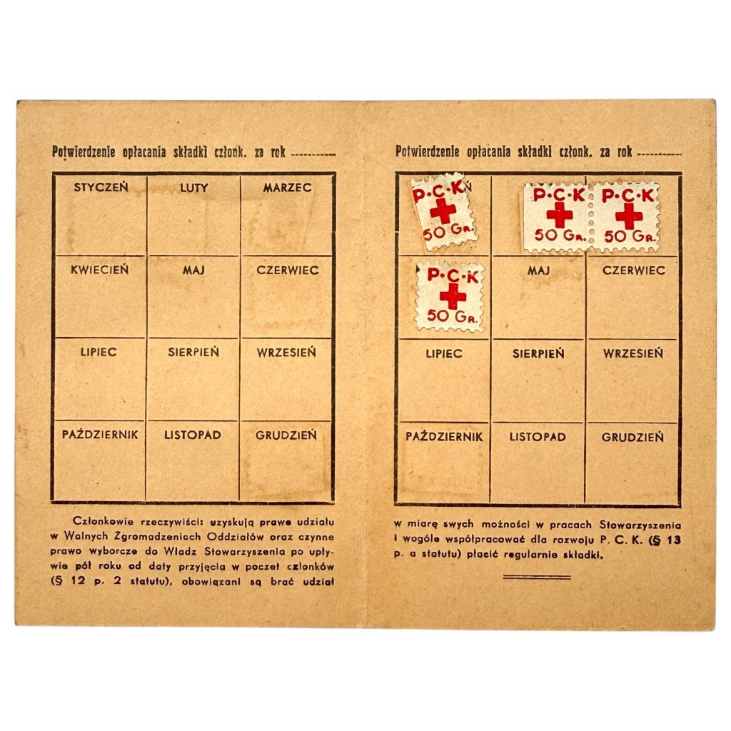 Original WWII Polish membership card Polski Czerwony Krzyż (PCK) – Polish Red Cross in Grójec — image 2