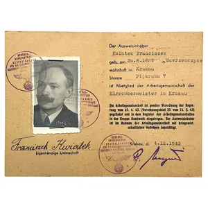 Original WWII German Ausweis Gruppe Handwerk in der Zentralkammer für …