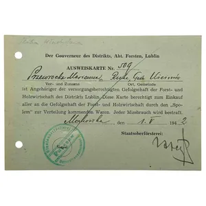 Original WWII German Ausweiskarte / Legitymacja Gouverneur des Distrikts Lublin, …