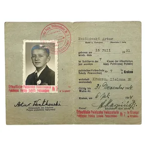 Original WWII German Ausweis / Legitymacja Öffentliche Polnische Volksschule Nr. …