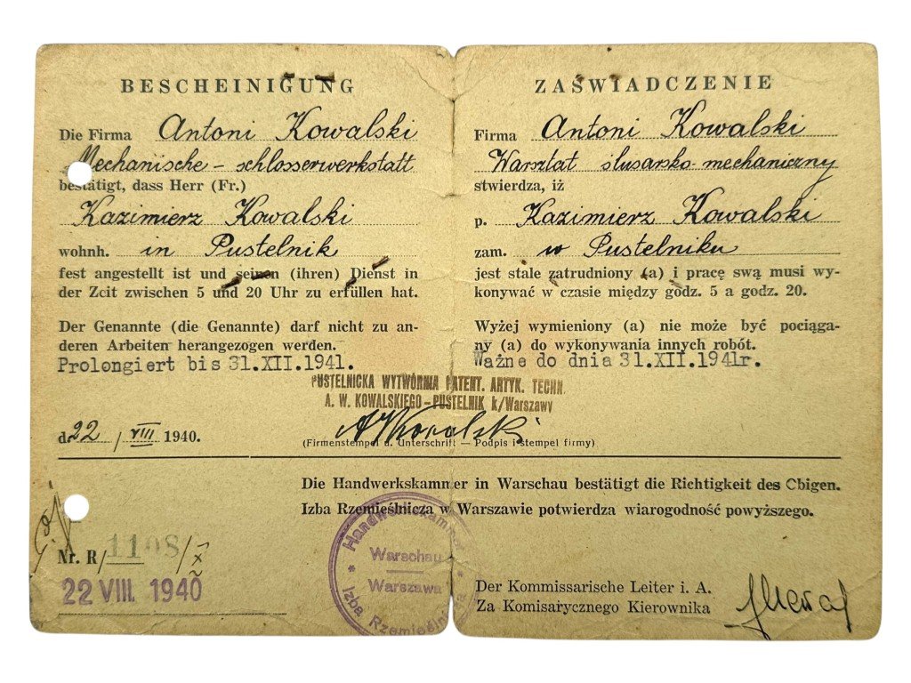 Original WWII German Ausweis grouping Warsaw in Poland — image 4