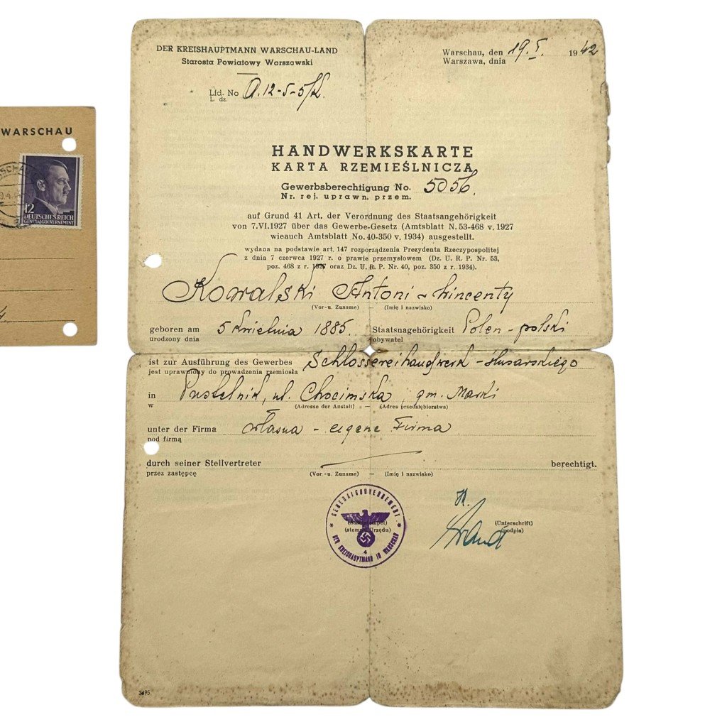 Original WWII German Ausweis grouping Warsaw in Poland — image 7