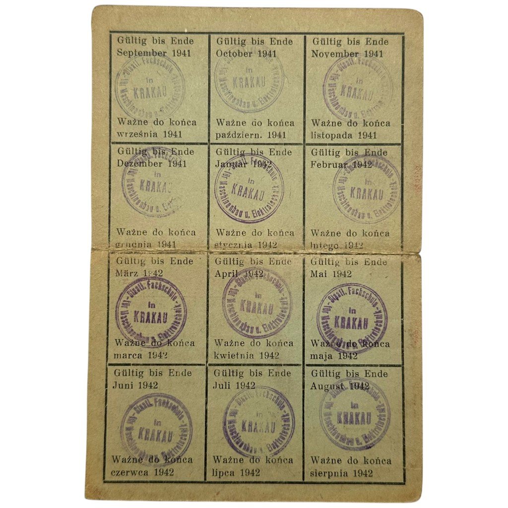 Original WWII German Ausweis / Legitymacja Staatliche Fachschule für Maschinenbau und Elektrotechnik in Krakau in Poland — image 4