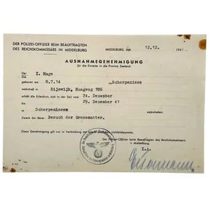 Original WWII German document Middelburg/Scherpenisse/Rijswijk
