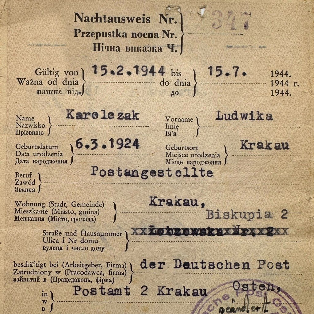 Original WWII German Nachtausweis Krakau (Krakow) in Poland — image 2