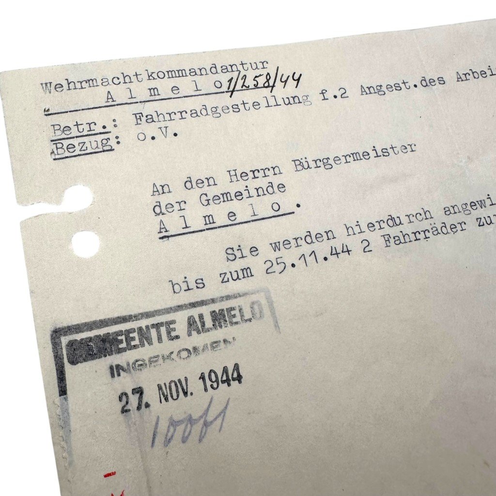 Original WWII German document Wehrmachtkommandantur Almelo 1944 — image 2
