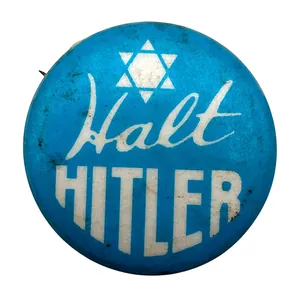 Original WWII US Jewish anti-Hitler button