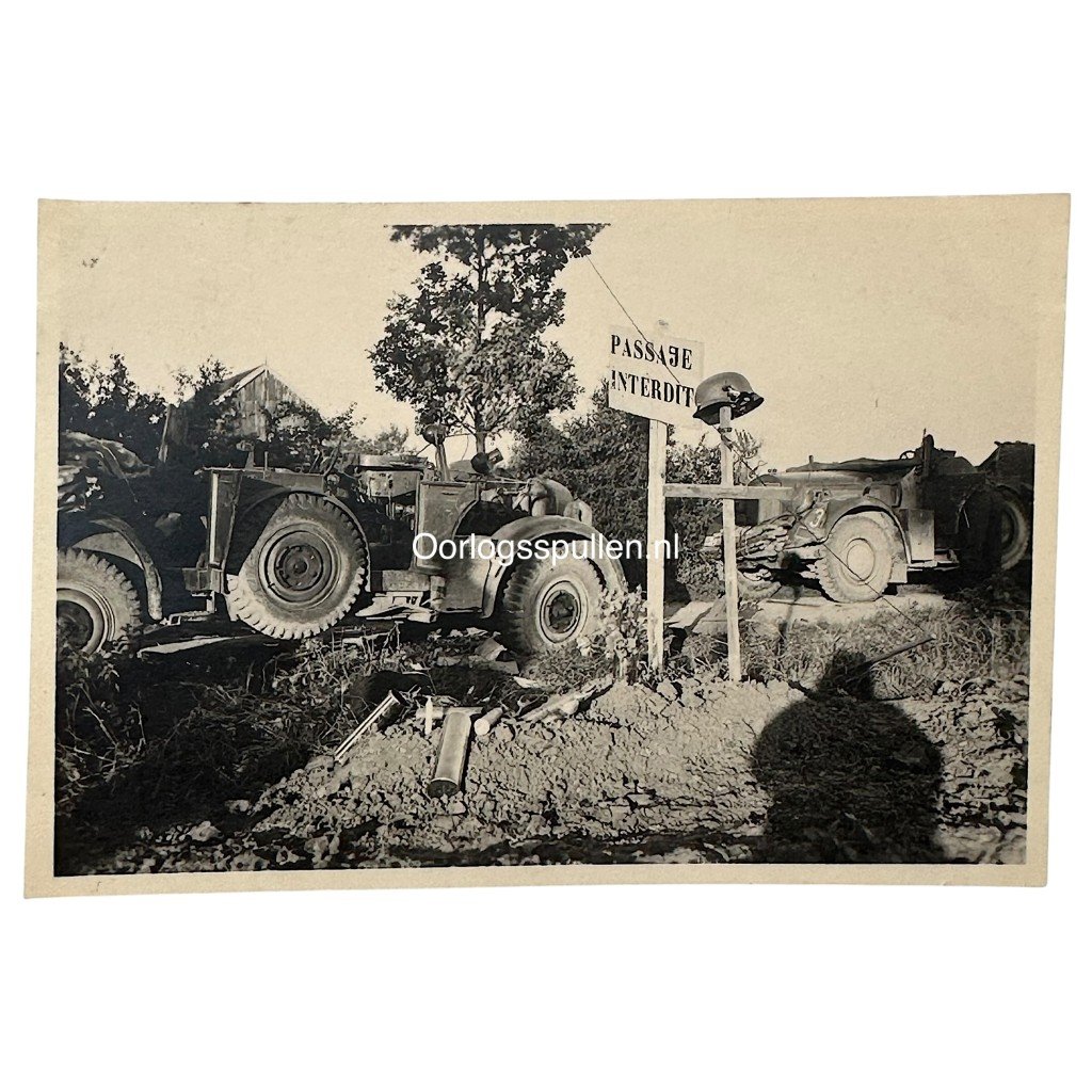 Original WWII German photo of field grave with battle damaged helmet in France — image 2