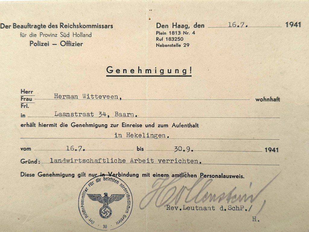 Original WWII German document Baarn/Hekelingen 1941 — image 2