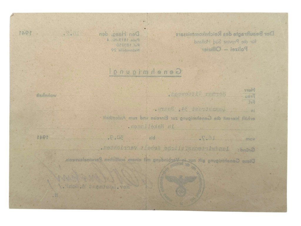 Original WWII German document Baarn/Hekelingen 1941 — image 3