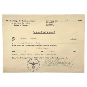 Original WWII German document Baarn/Hekelingen 1941