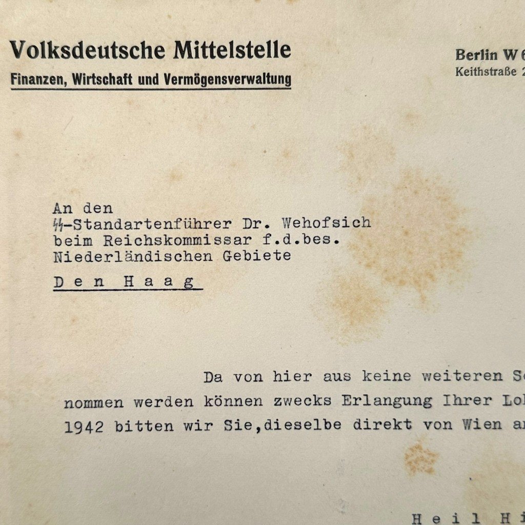 Original WWII German SS-Standartenführer Dr. Wehofsich document Den Haag/Berlin — image 2