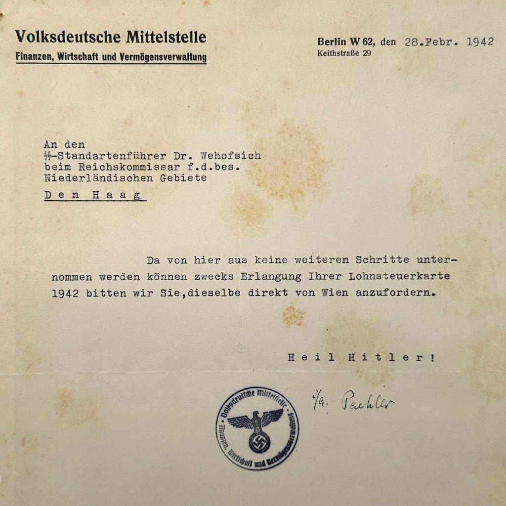 Original WWII German SS-Standartenführer Dr. Wehofsich document Den Haag/Berlin — image 3